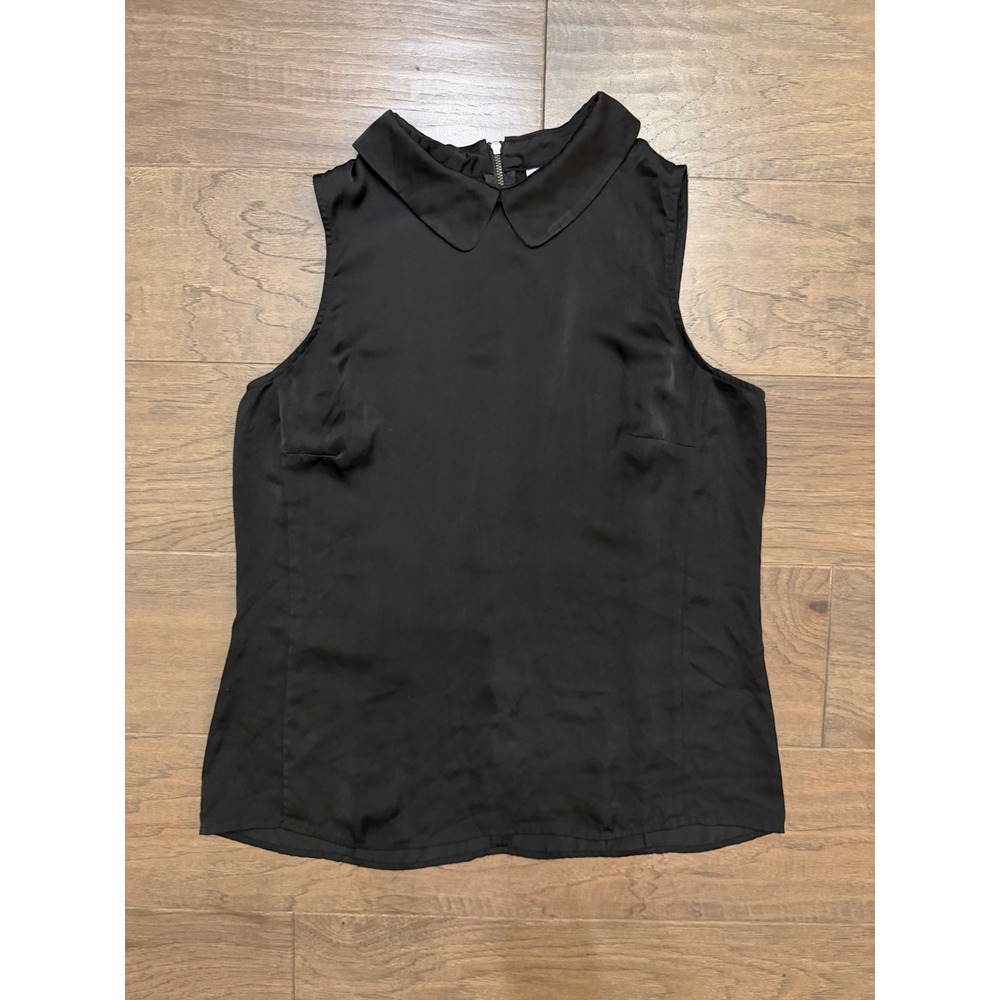 Halogen Womens Black Sleeveless Peter Pan Collar Back Zip Blouse Size M